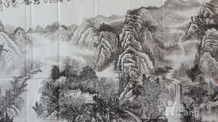 职业画家张国顺水墨山水画4尺横幅