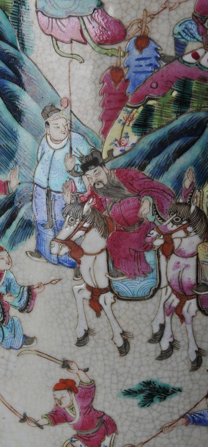 欧美回流 清 极美粉彩刀马人大瓶图6