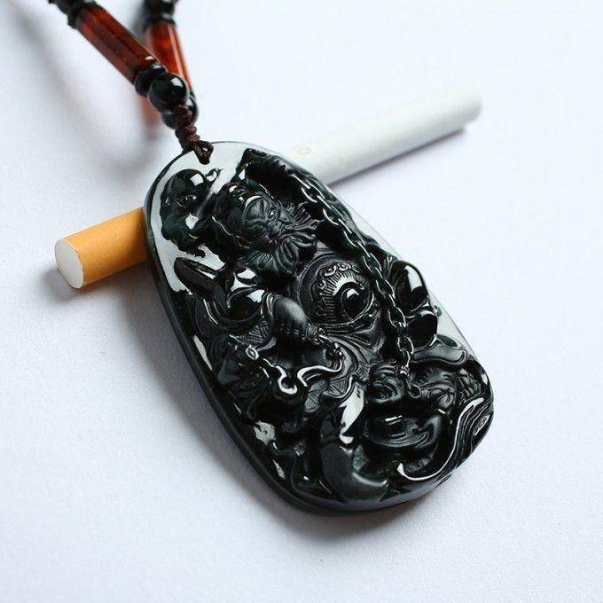 钟馗捉鬼墨翠玉牌 20JS13图4