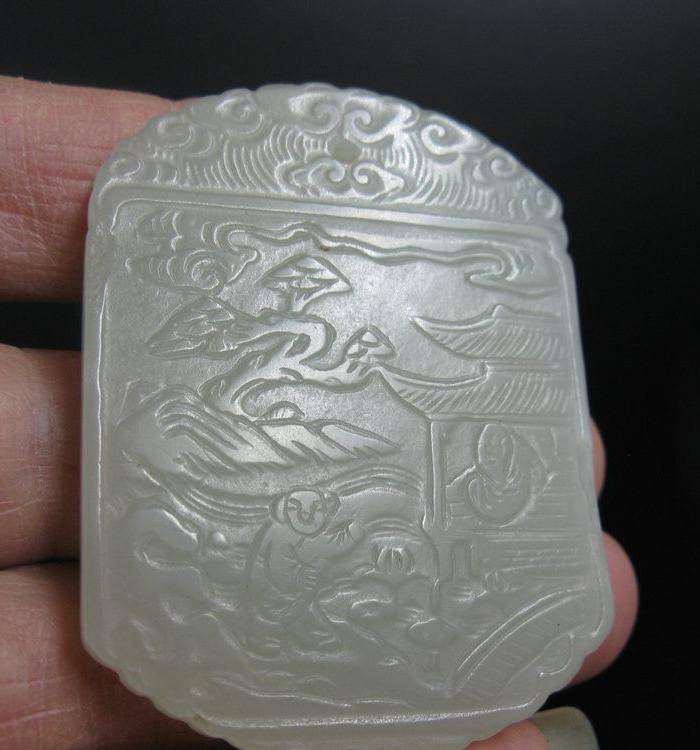 山水人物诗纹玉牌图5