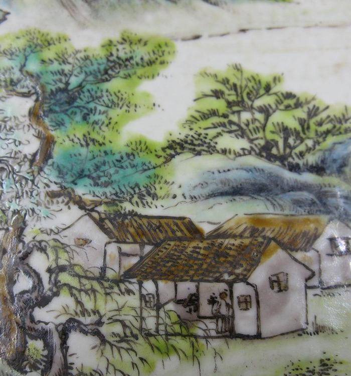 绛彩山水人物瓷盘图8