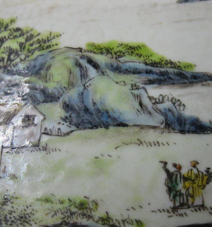 绛彩山水人物瓷盘图9