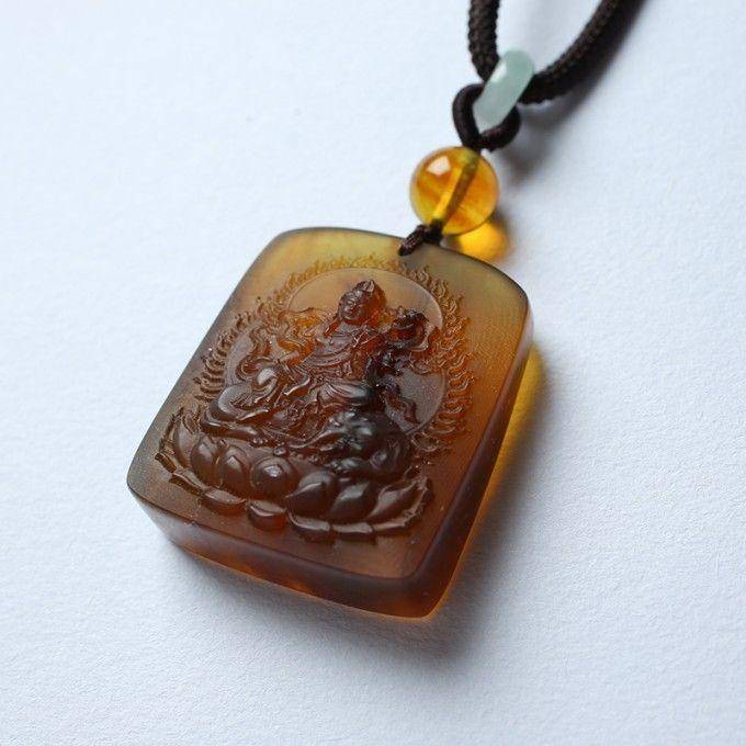 棕红缅甸琥珀文殊菩萨吊坠 14JY14图4