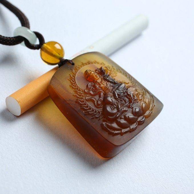 棕红缅甸琥珀文殊菩萨吊坠 14JY14图7