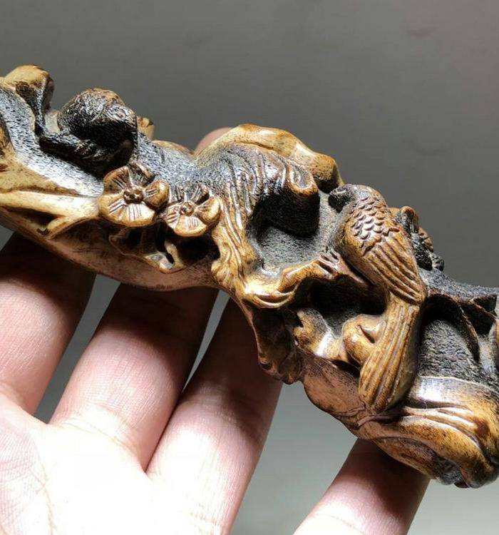 清 珍贵 骨质 喜鹊登梅 笔架 手工雕刻 工艺 十分不错 包浆老厚 蝌图3
