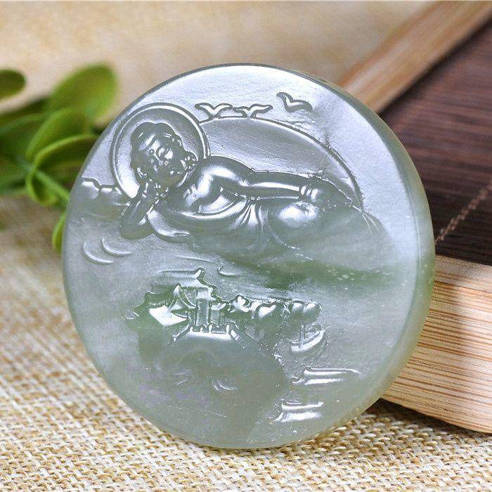 和田玉 大日如来 普渡众生 带翠 牌子图4