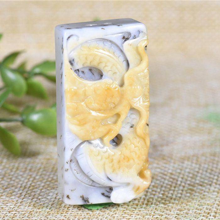 和田玉 黄沁 皮 料 飞龙进宝 牌子图2