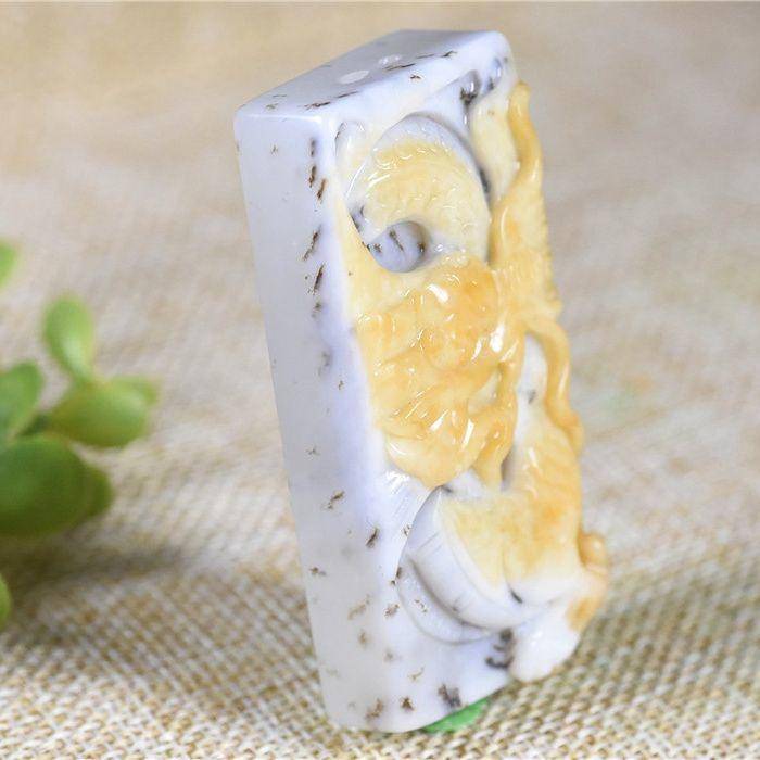 和田玉 黄沁 皮 料 飞龙进宝 牌子图3