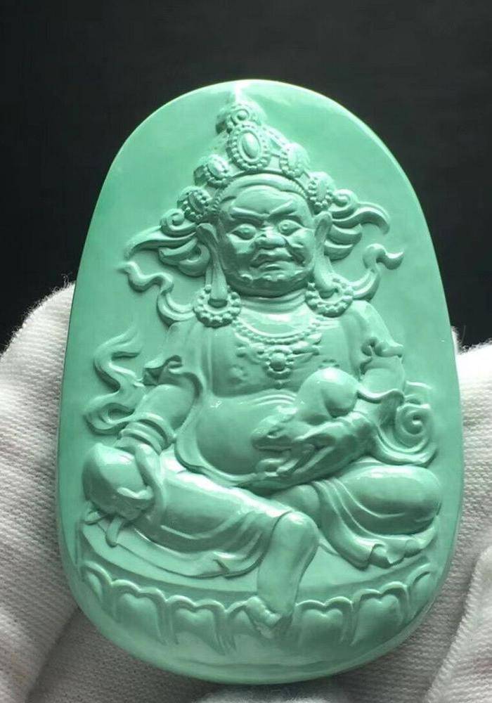 湖北十堰丫角料绿松石精工雕刻 财神 吊坠图2