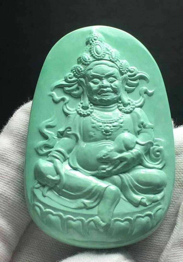 湖北十堰丫角料绿松石精工雕刻 财神 吊坠图3