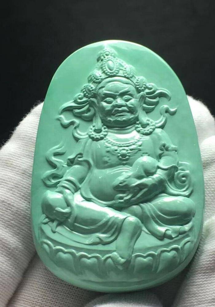 湖北十堰丫角料绿松石精工雕刻 财神 吊坠图7