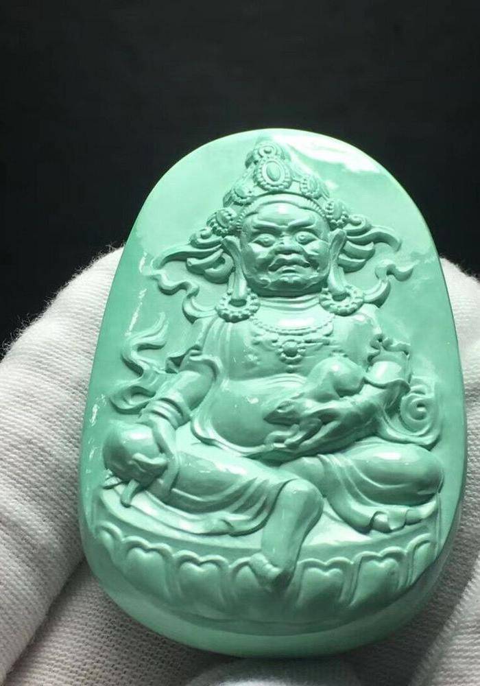 湖北十堰丫角料绿松石精工雕刻 财神 吊坠图6