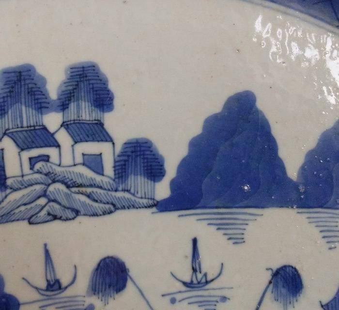 清晚期青花山水超大盘长41公分包真包老图3