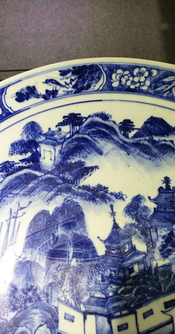 清 青花 风景人物 巨型圆盘图3