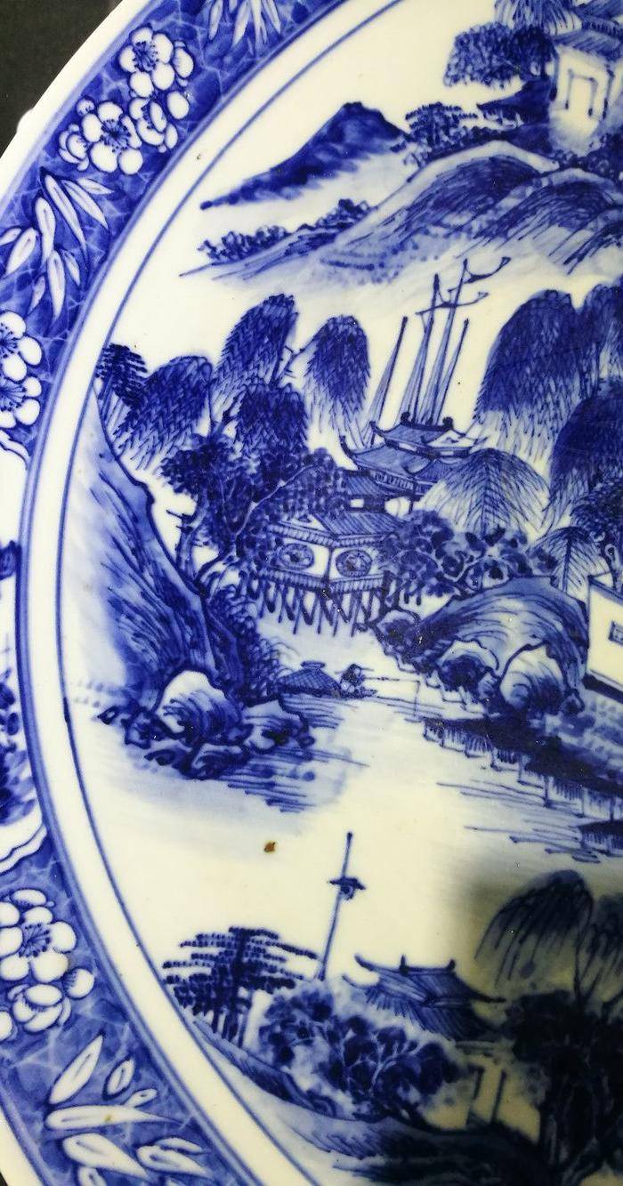 清 青花 风景人物 巨型圆盘图4