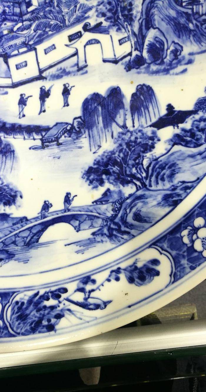 清 青花 风景人物 巨型圆盘图6