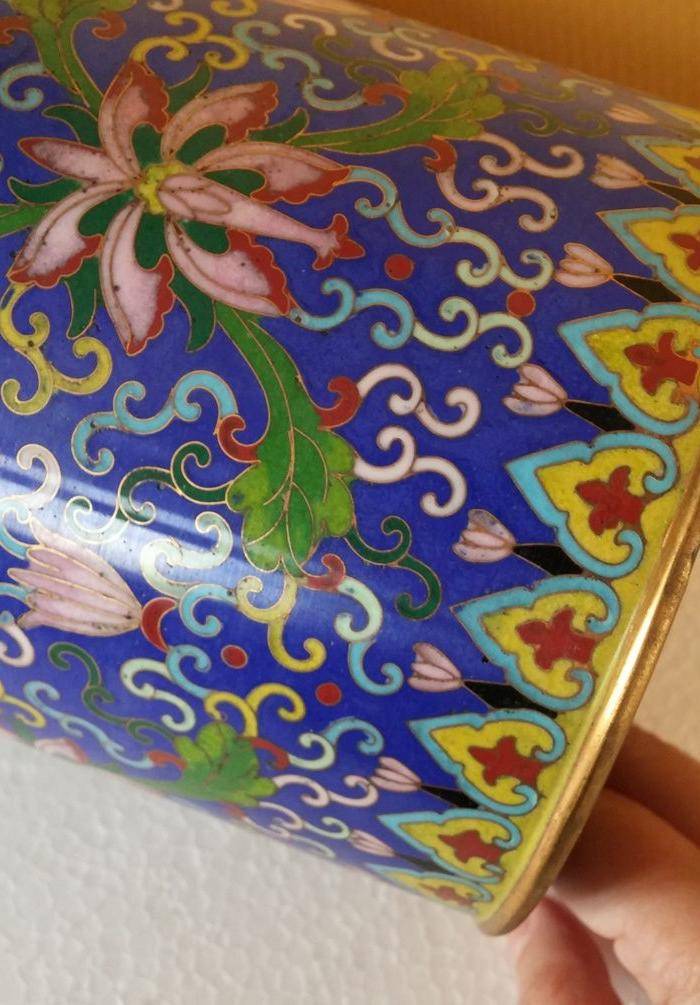 欧洲直邮 创汇期 景泰蓝 宝相花 帽筒图7