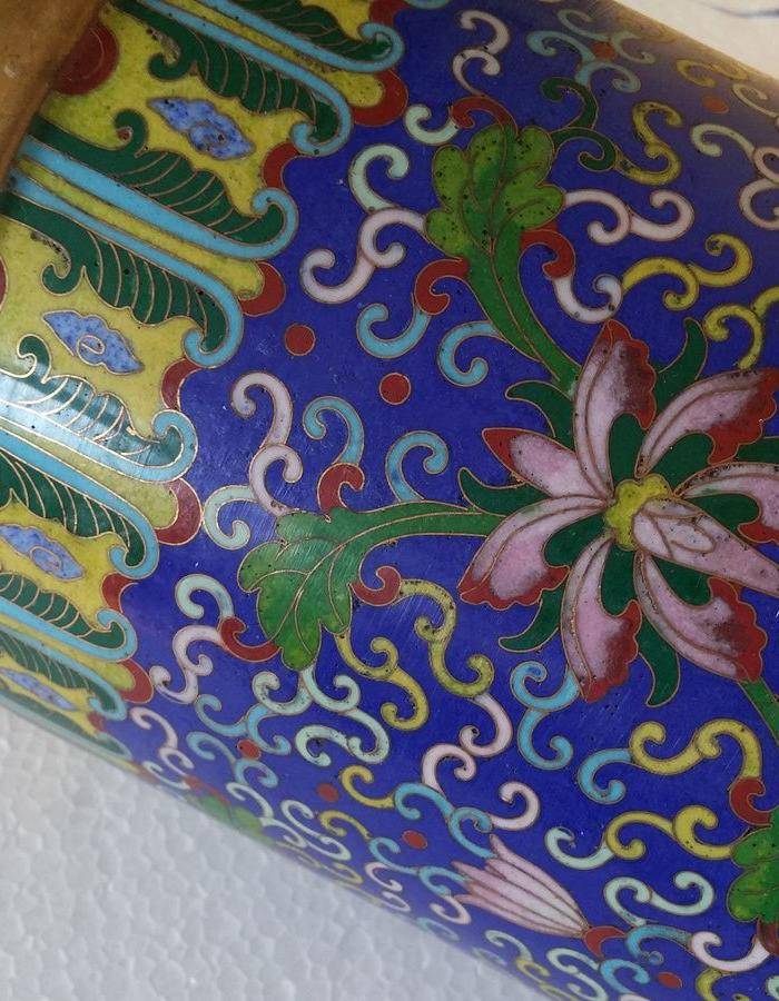 欧洲直邮 创汇期 景泰蓝 宝相花 帽筒图8