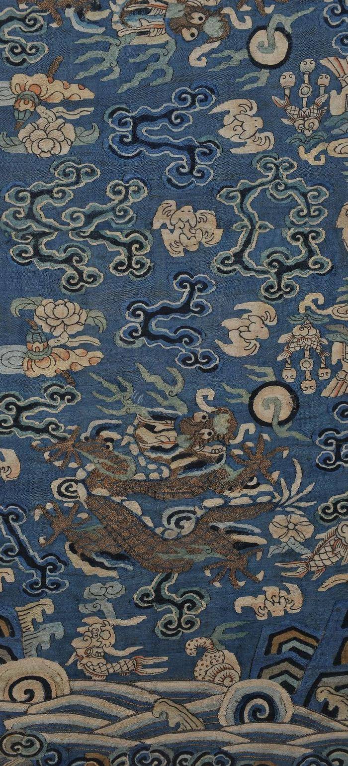 欧美回流 清 缂丝云龙海水纹条幅图4