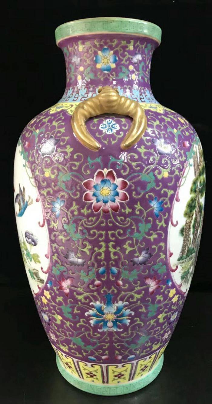 本金珐琅彩开窗花开富贵蝙蝠耳瓶一对图6