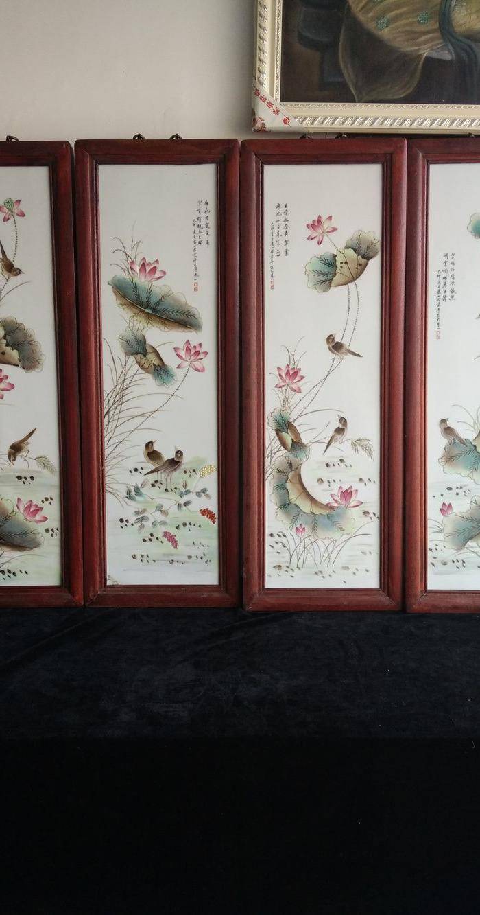 名家瓷板画一套 四件图2