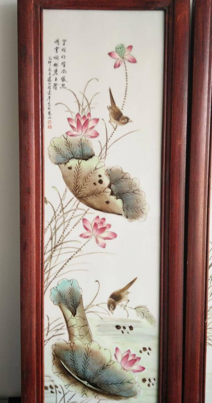 名家瓷板画一套 四件图3