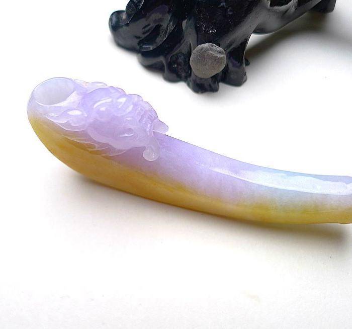 自然光实拍!天然A货翡翠紫罗兰双彩特色烟嘴图7