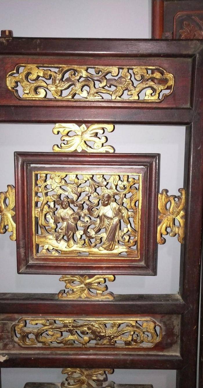 一对特别漂亮的楠木镏金人物板图7