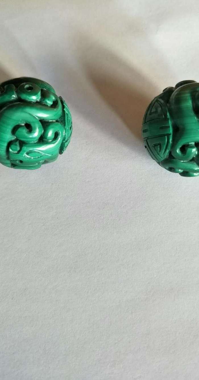 欧美回流 漂亮孔雀石团寿龙纹大球珠一对图7