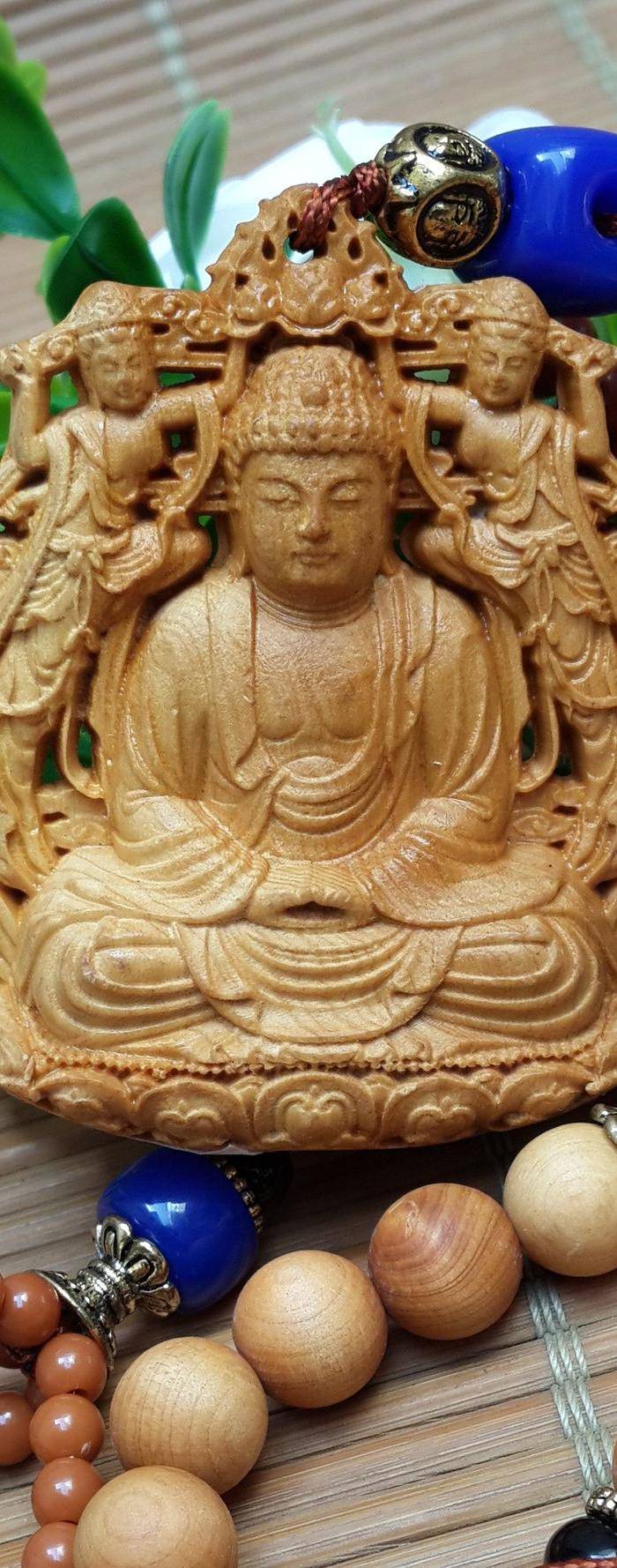 联盟 崖柏精雕寺伽摩尼双面雕车挂图6