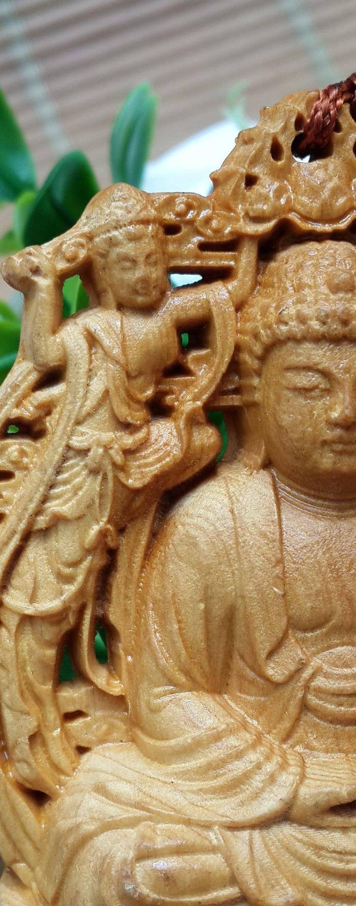 联盟 崖柏精雕寺伽摩尼双面雕车挂图7
