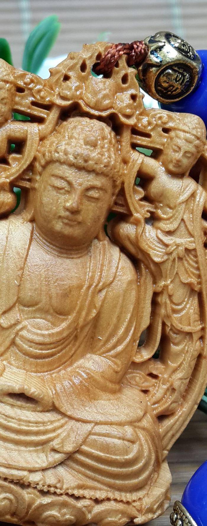 联盟 崖柏精雕寺伽摩尼双面雕车挂图8