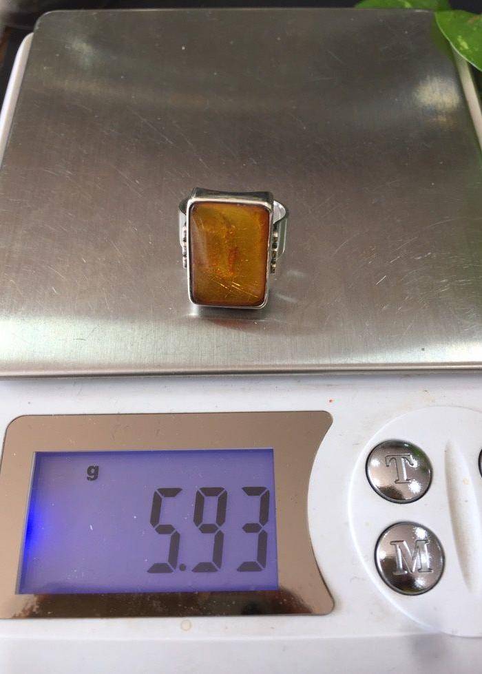 8093欧洲回流老银嵌金珀大方戒图10