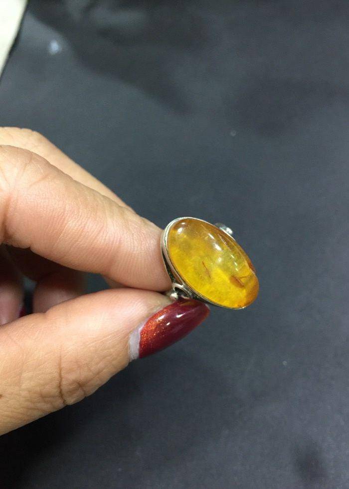 8128欧洲回流银嵌琥珀戒指图4