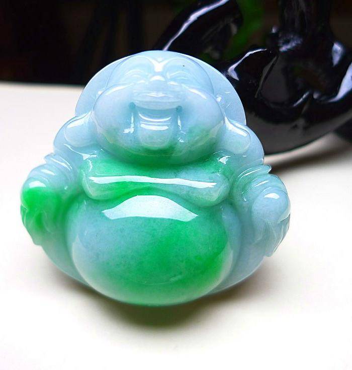 天然A货翡翠老坑水润飘阳绿大度笑佛图3