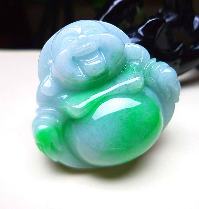 天然A货翡翠老坑水润飘阳绿大度笑佛图8