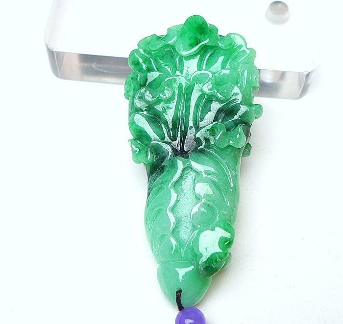 金牌 冰润阳绿精雕白菜吊坠图7