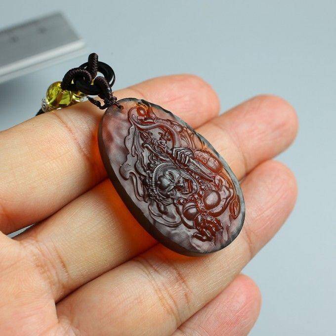 棕红缅甸琥珀大威德金刚吊坠 69KE66图9