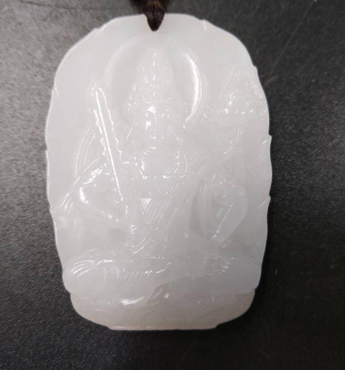 和田玉 文珠菩萨玉佩 白度一级图3