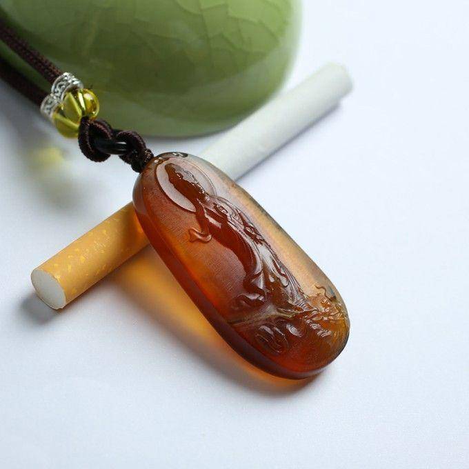 棕红缅甸琥珀龙头观音吊坠 69KE69图4
