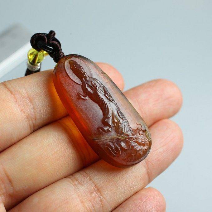 棕红缅甸琥珀龙头观音吊坠 69KE69图8