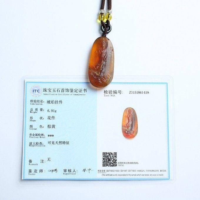 棕红缅甸琥珀龙头观音吊坠 69KE69图10