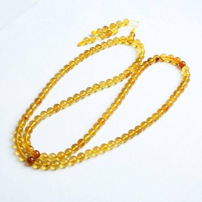 金棕缅甸琥珀108佛珠项链 6mm 24KH02图4