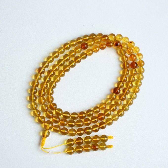 金棕缅甸琥珀108佛珠项链 6mm 24KH02图3