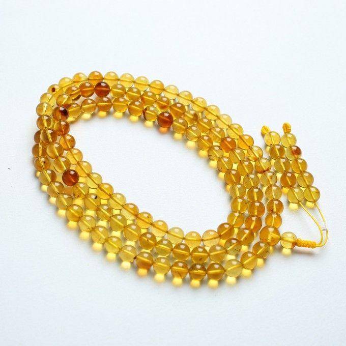 金棕缅甸琥珀108佛珠项链 6mm 24KH02图2