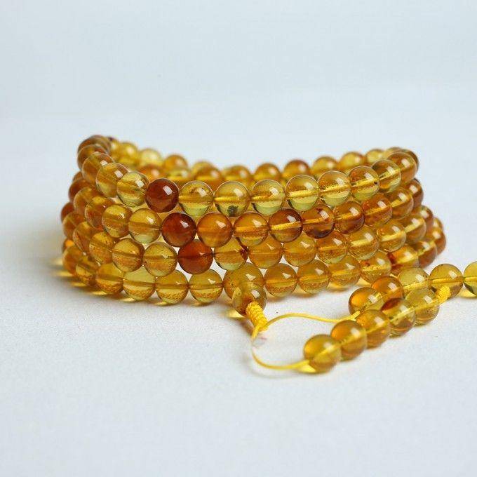 金棕缅甸琥珀108佛珠项链 6mm 24KH02图7