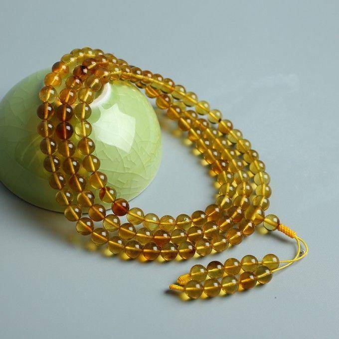 金棕缅甸琥珀108佛珠项链 6mm 24KH02图10