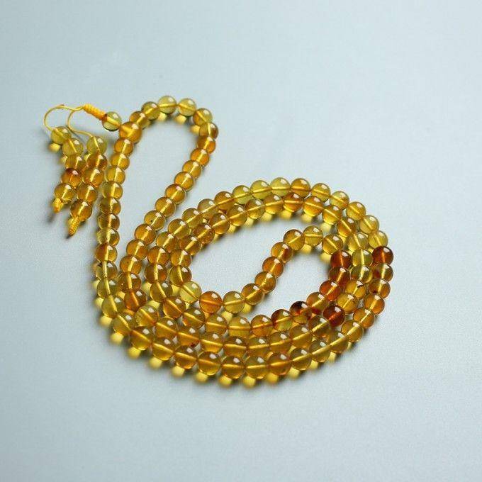金棕缅甸琥珀108佛珠项链 6mm 24KH02图11
