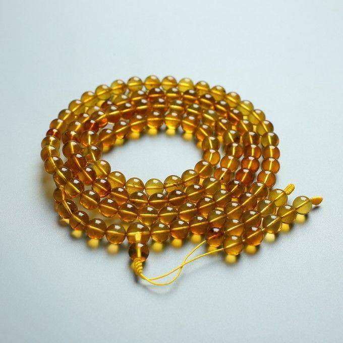 金棕缅甸琥珀108佛珠项链 7mm 24KH15图8