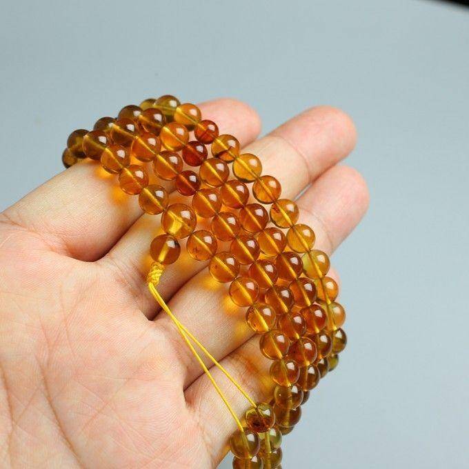 金棕缅甸琥珀108佛珠项链 7mm 24KH15图9